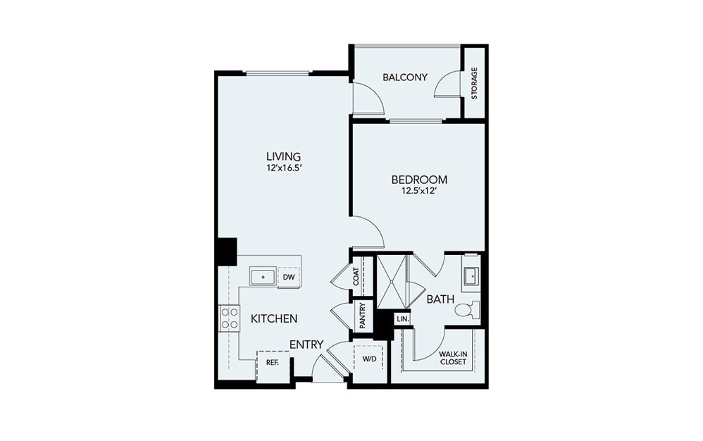 A1 - 1 bedroom floorplan layout with 1 bathroom and 765 square feet