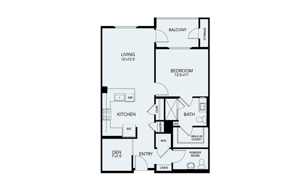 A2 - 1 bedroom floorplan layout with 1 bathroom and 890 square feet