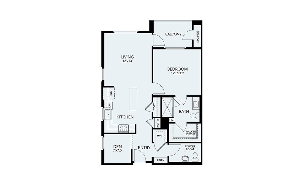 A3 - 1 bedroom floorplan layout with 1 bathroom and 893 square feet