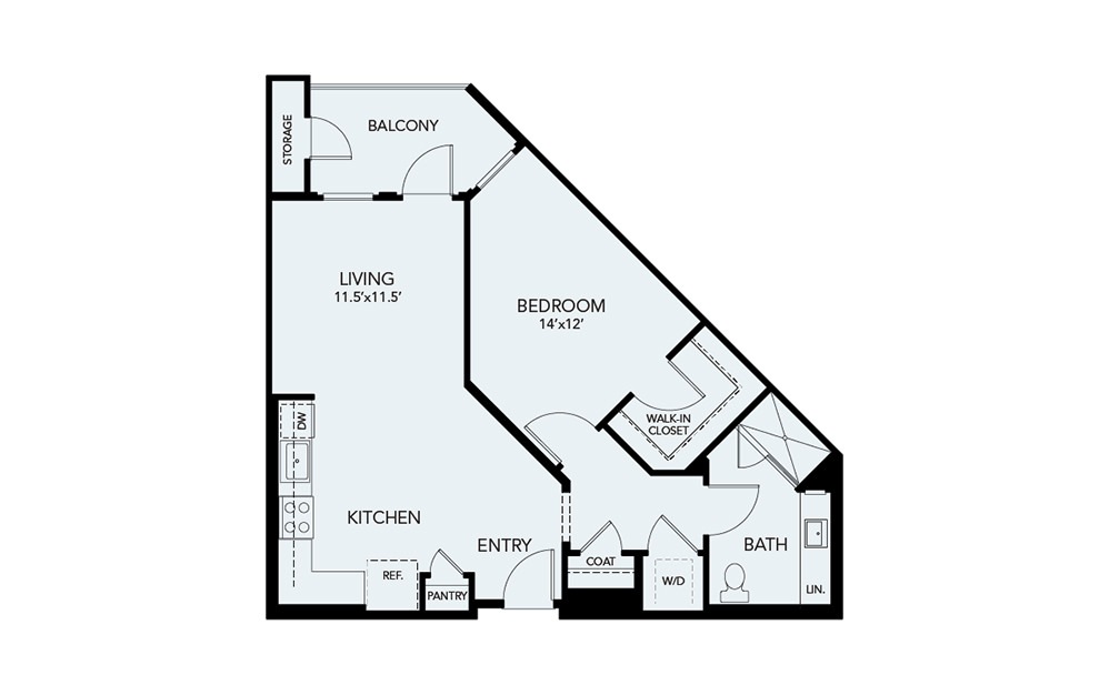 A4 - 1 bedroom floorplan layout with 1 bathroom and 809 square feet